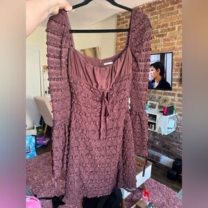 House of CB Mauve Textured Tie-Front Long Sleeve Dress